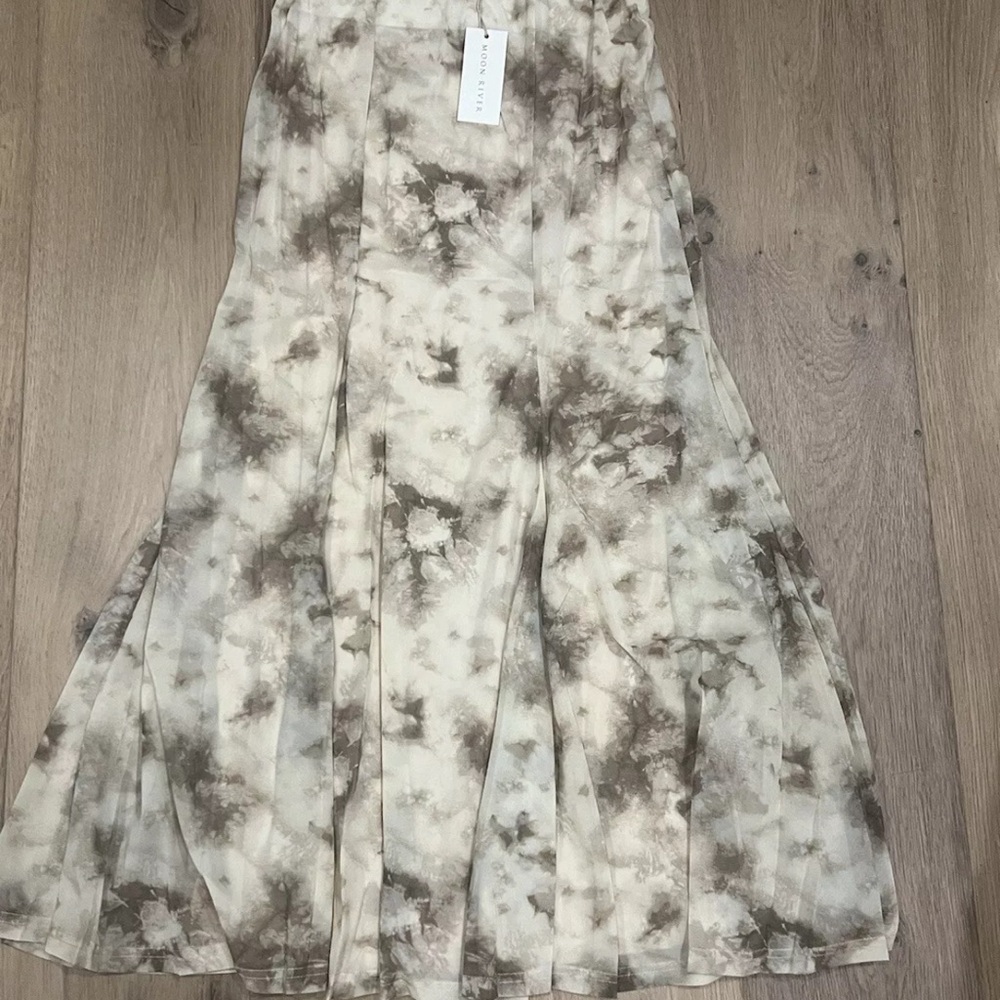 Anthropologie Moon River Ivory Tan Tie Dye Casual Maxi Skirt Size SM&MD NWT